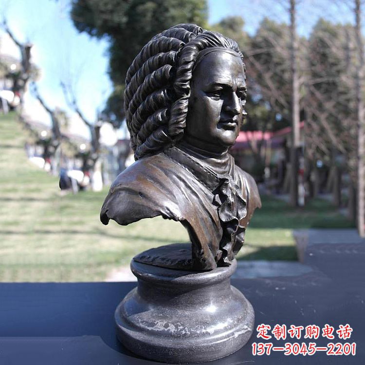 赣州巴赫头像铜雕-德古巴洛克时期作曲家、键盘演奏家胸像雕塑
