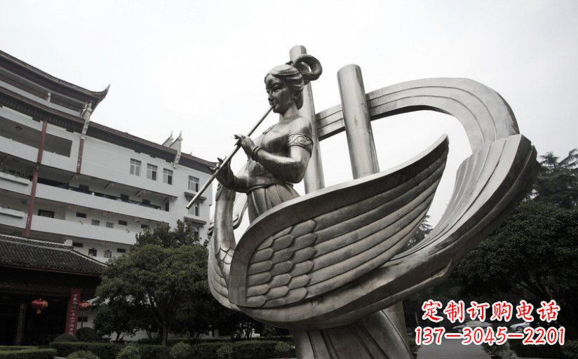 赣州古典美女不锈钢吹笛子雕塑