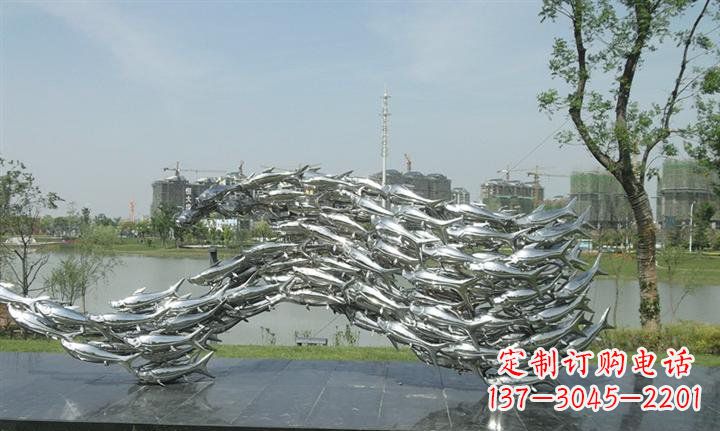 赣州精美动物雕塑点缀不锈钢鱼群公园