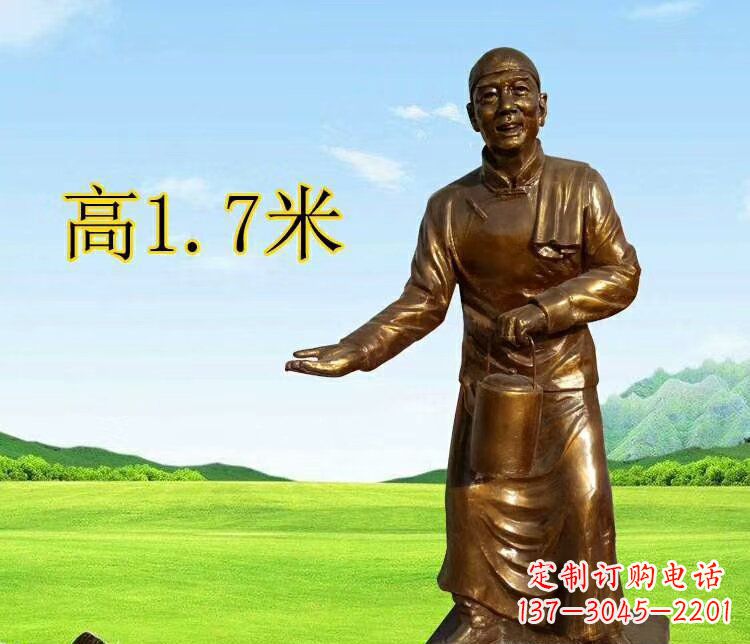 赣州茶馆门口店小二玻璃钢仿铜摆件