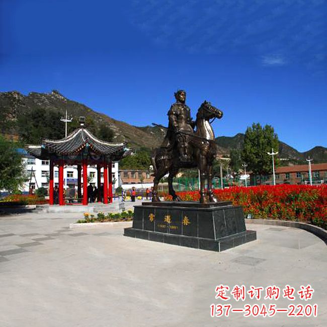赣州常遇春骑马铜雕塑像-景区广场历史名人古代著名将领将军雕像