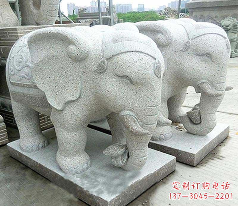 赣州大理石制作的精美招财大象雕塑