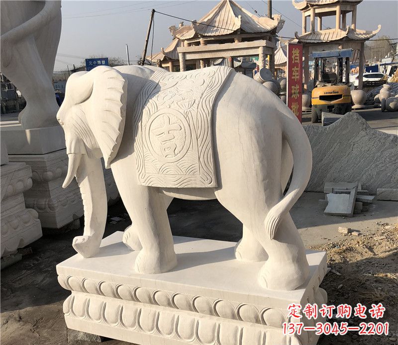 赣州大理石卷鼻如意大象雕塑