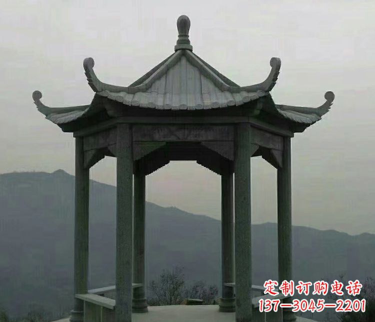 赣州考究工艺,奢华大理石六角凉亭雕塑