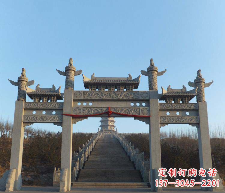赣州精美大理石三门牌坊雕塑