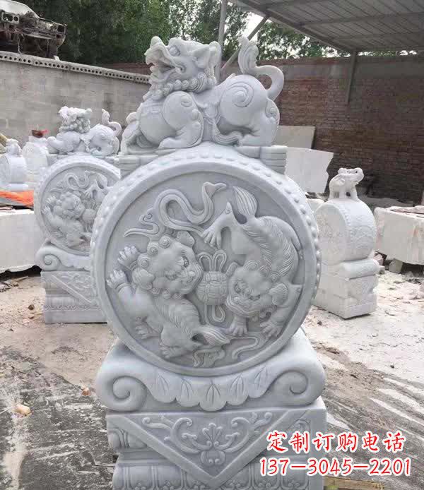 赣州大理石狮子抱鼓石雕塑