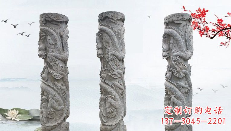 赣州精美大理石龙柱雕塑