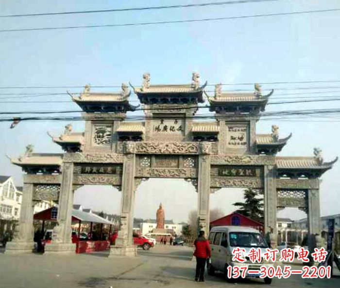 赣州大型五门石雕牌坊 (3)