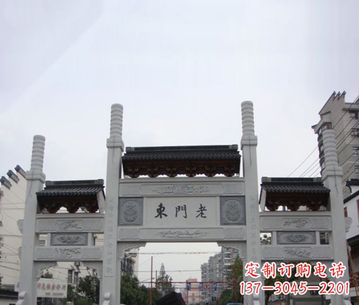 赣州精美三门石牌坊雕塑
