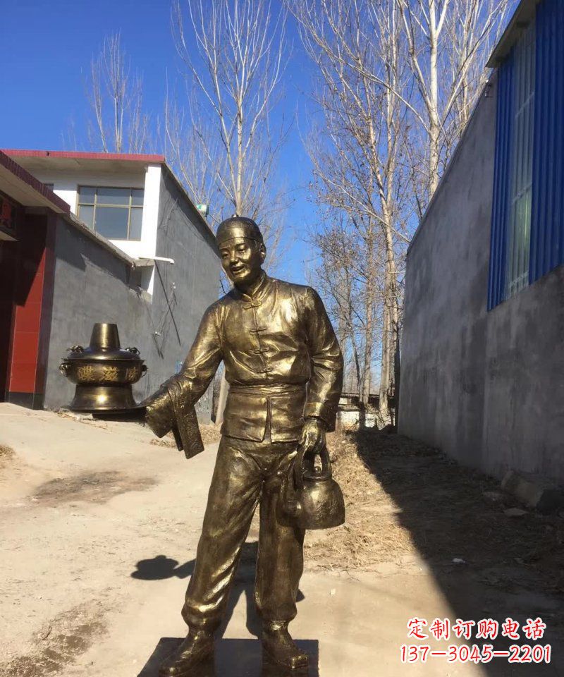 赣州店小二铜雕火锅人物定制