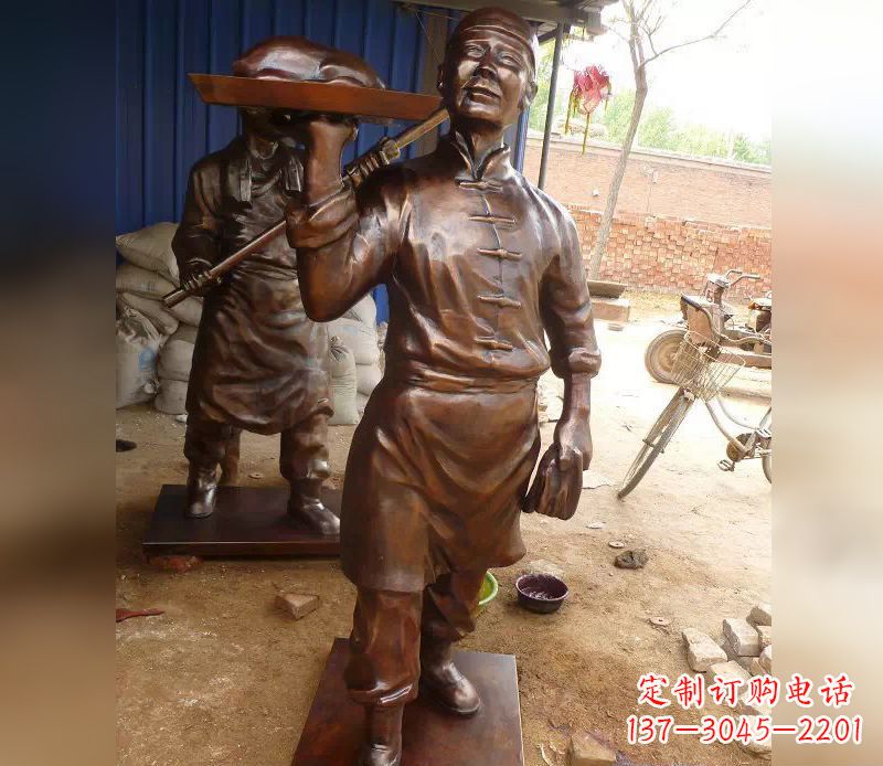 赣州店小二服务员人物铜雕