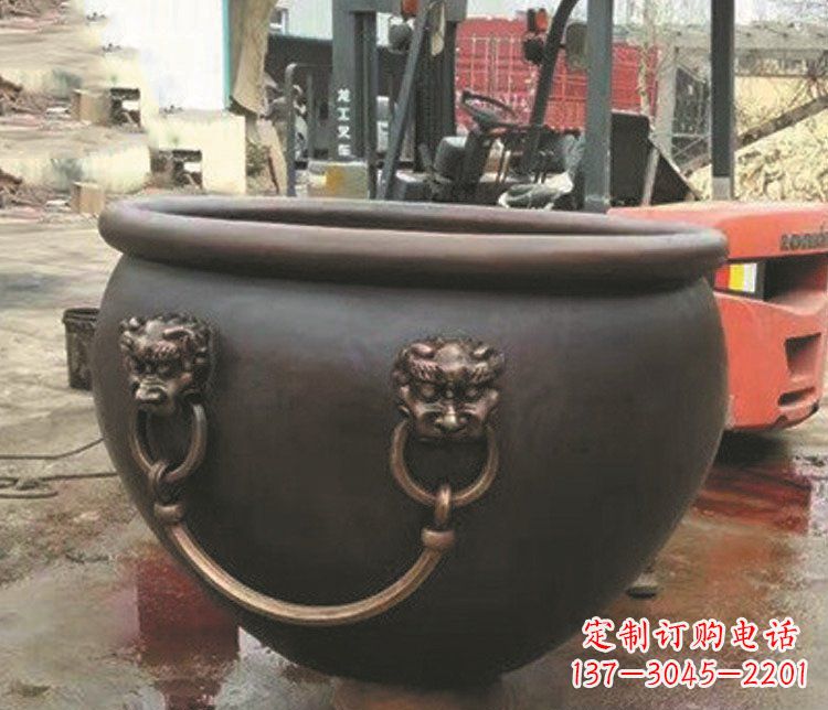 赣州仿古狮子头水缸铜雕塑 (3)