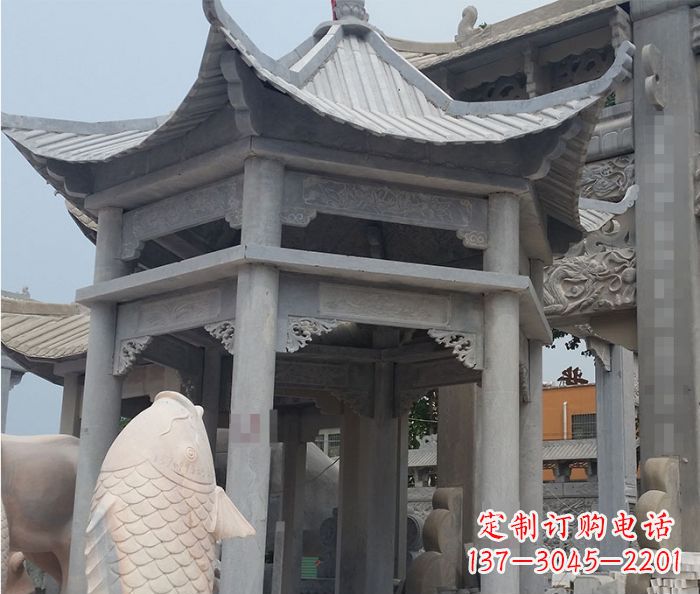 赣州精美仿古双层石雕凉亭