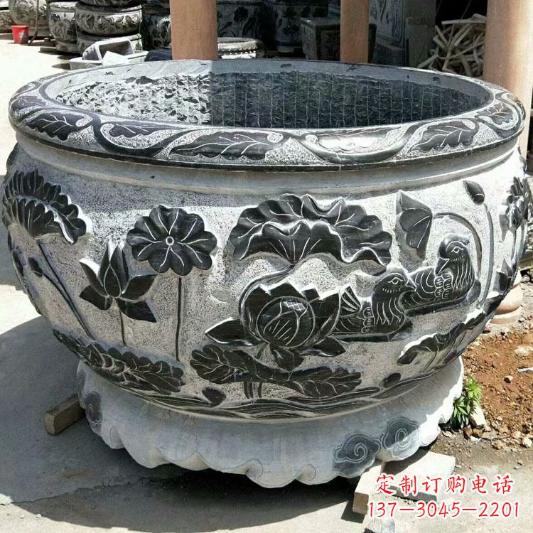 赣州仿古圆形鱼缸石雕