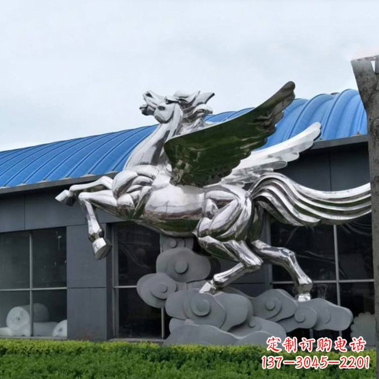 赣州飞马镜面不锈钢雕塑-企业景观动物标识