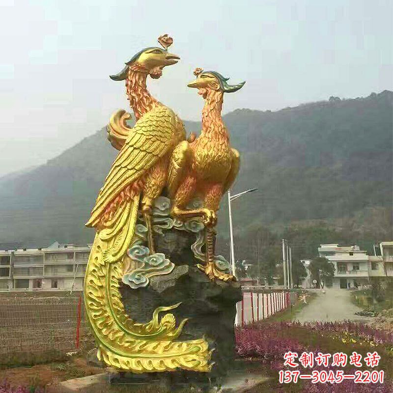 赣州凤凰景观铜雕塑-公园景区瑞鸟凤凰鎏金景观雕塑