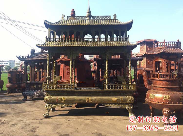 赣州高浮雕螭龙纹铜香炉
