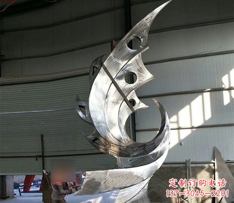 赣州公园不锈钢抽象凤凰景观雕塑 (3)