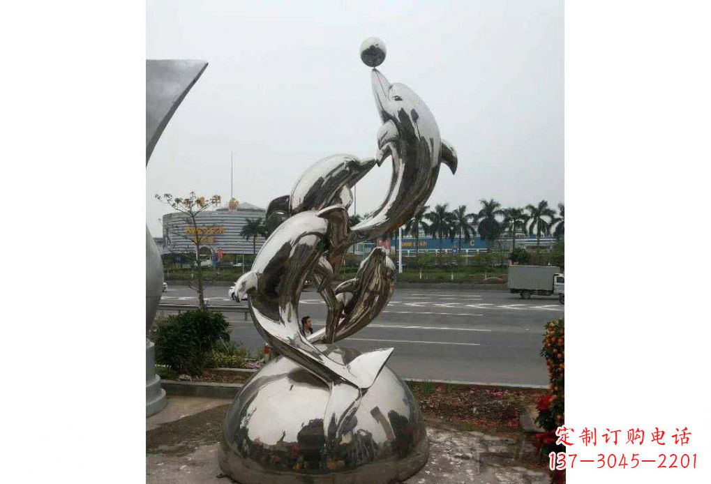 赣州海豚系列不锈钢顶球雕塑