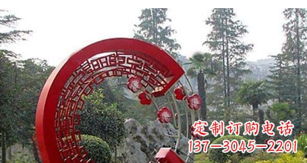 赣州灵动奔放的不锈钢和梅花圆环雕塑