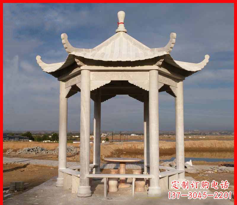 赣州公园大理石六角石雕凉亭 (2)