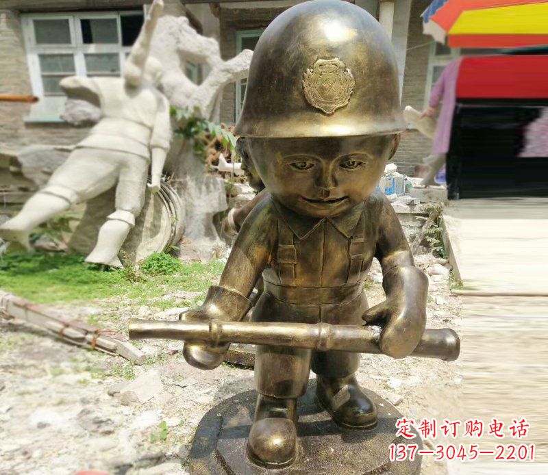 赣州公园景观摆件小小交通警察铜雕