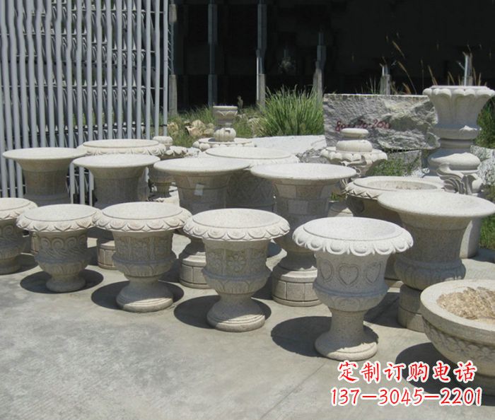 赣州大理石花盆石雕艺术品