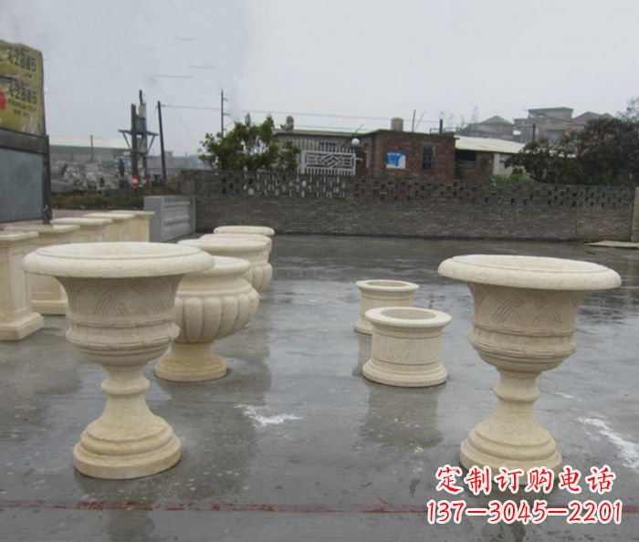 赣州完美绽放——大理石花盆石雕