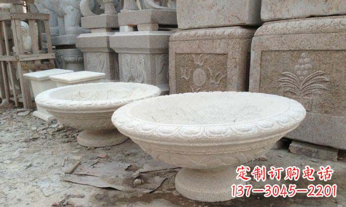 赣州细腻雅致的大理石花盆石雕
