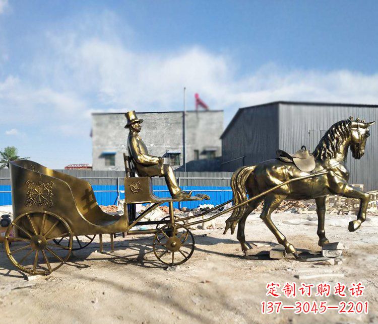 赣州公园景观坐着马车的人物铜雕