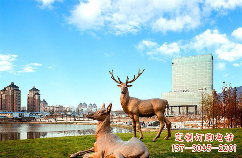 赣州公园羚羊动物铜雕 (2)