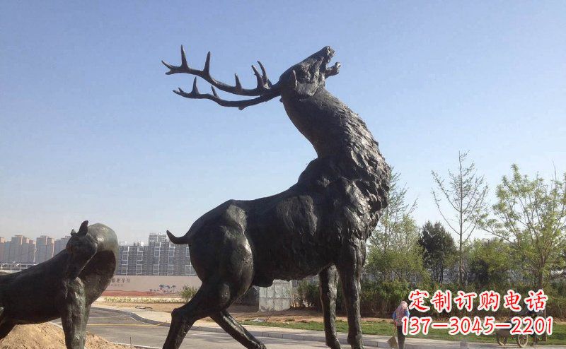 赣州公园驯鹿动物铜雕_2