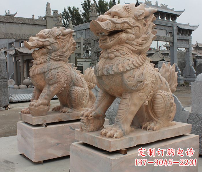 赣州古代神兽晚霞红麒麟石雕 (2)