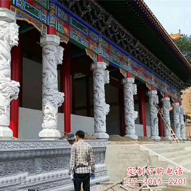 赣州精美手工制作的精美古建汉白玉龙柱雕塑