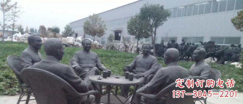 赣州广场伟人喝茶人物铜雕