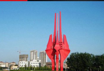 赣州中领雕塑红色不锈钢树叶雕塑