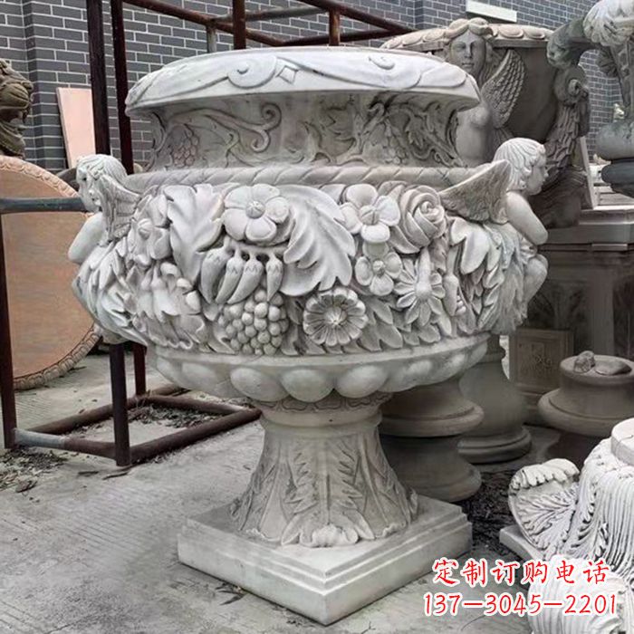 赣州汉白玉欧式人物花盆雕塑