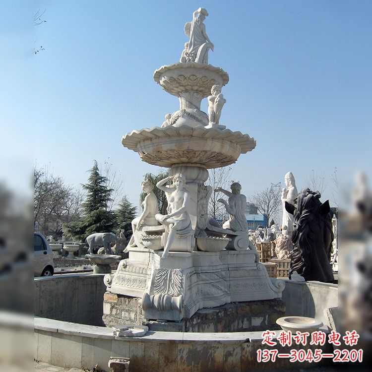 赣州精美汉白玉欧式人物喷泉雕塑