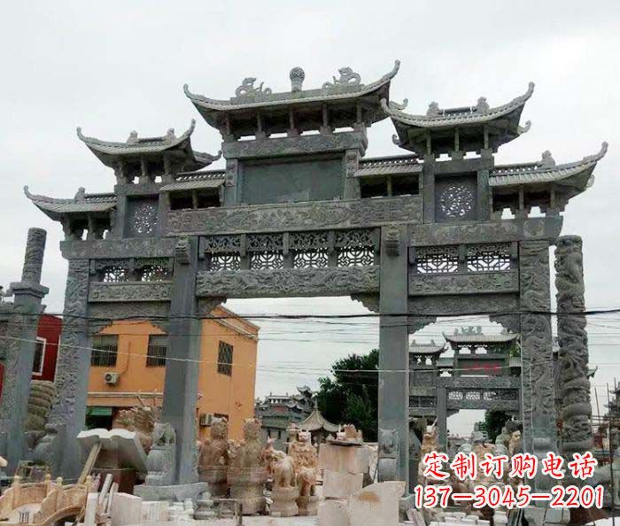赣州景区三门牌坊石雕 (3)