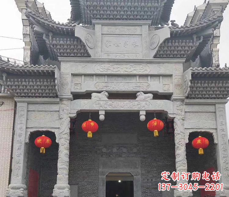 赣州景区三门牌坊石雕_2 (3)