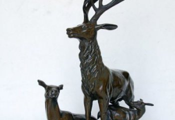 赣州艺术之美，母子鹿驯鹿铜雕