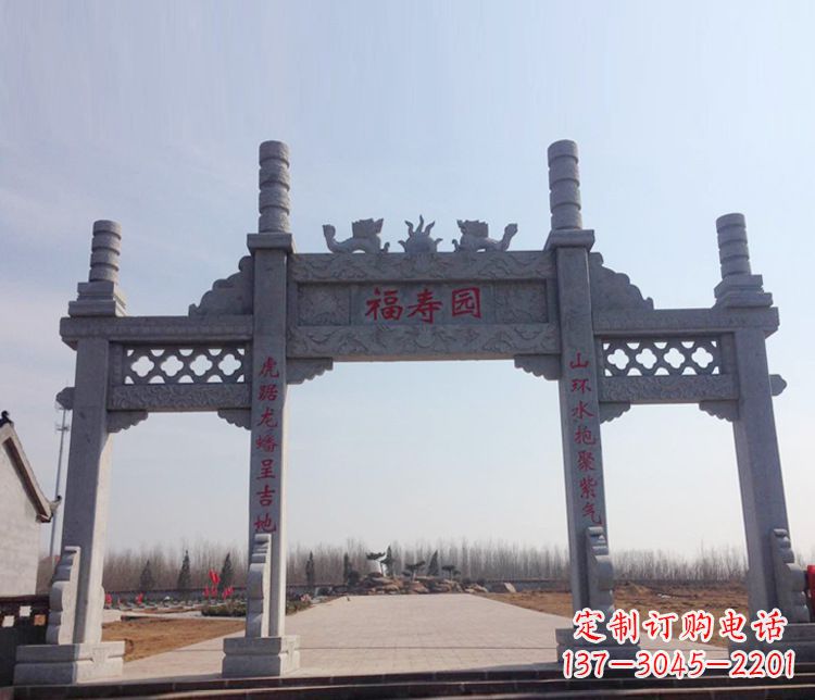 赣州牌坊石雕--三门中领雕塑定制