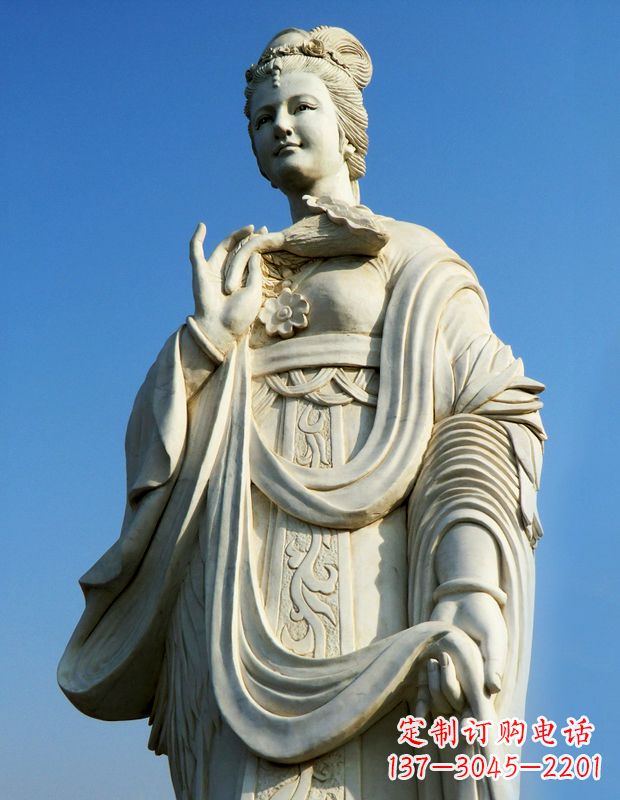 赣州十二花神之七月鸡冠花蔡氏汉白玉古代美女雕像