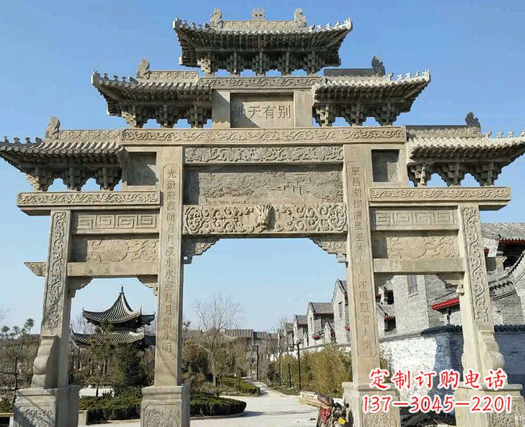 赣州中领雕塑-把双主楼石雕楼牌坊定制出精美之美