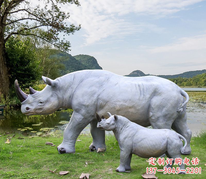 赣州石雕犀牛母子雕塑