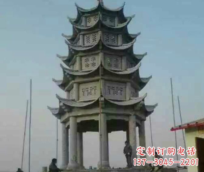 赣州双层大理石凉亭石雕 (2)