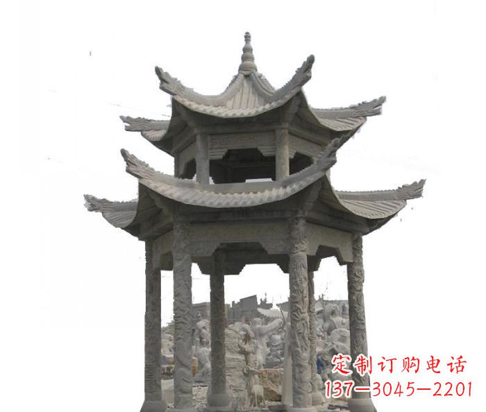 赣州双层仿古石雕凉亭 (2)