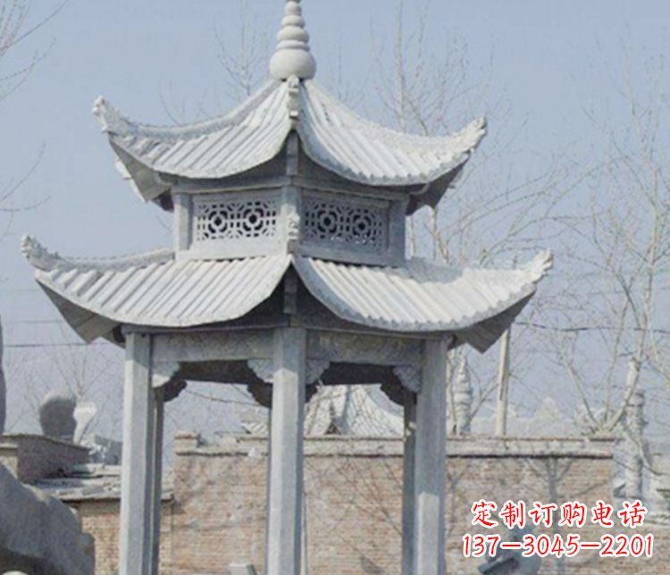 赣州双层仿古六角凉亭石雕