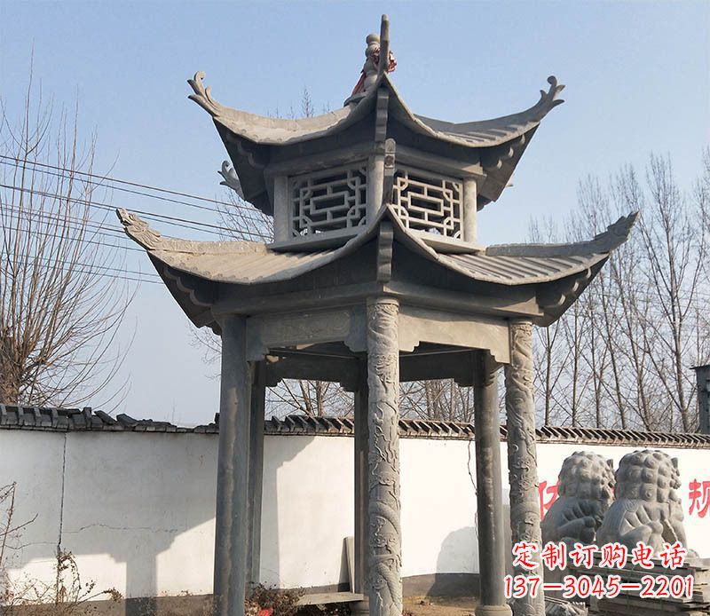 赣州双层户外凉亭石雕 (2)