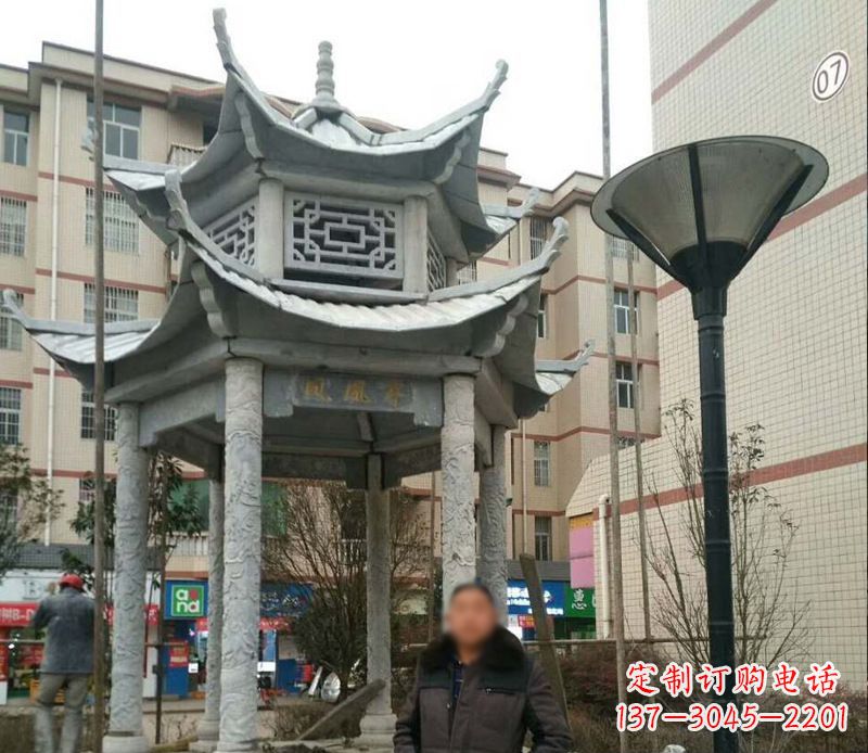 赣州双层六角凉亭石雕